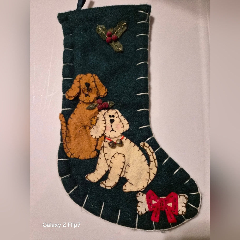 Festive  Vintage Dog Christmas Stocking